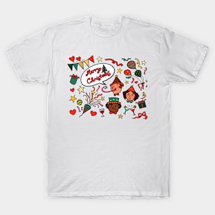 Illustration drawing of a group diversity people celebrate Merry Christmas party together T-Shirt